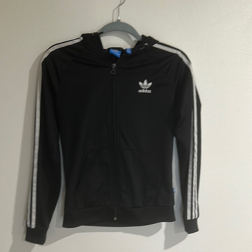 Adidas Black Hoodie with White Stripes